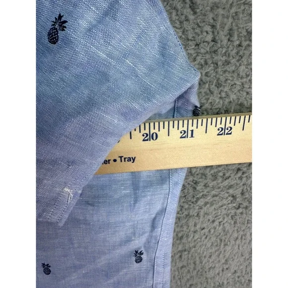 Brooks Brothers Shirt Mens Medium Blue Regent Fit Linen All Over Print Resort